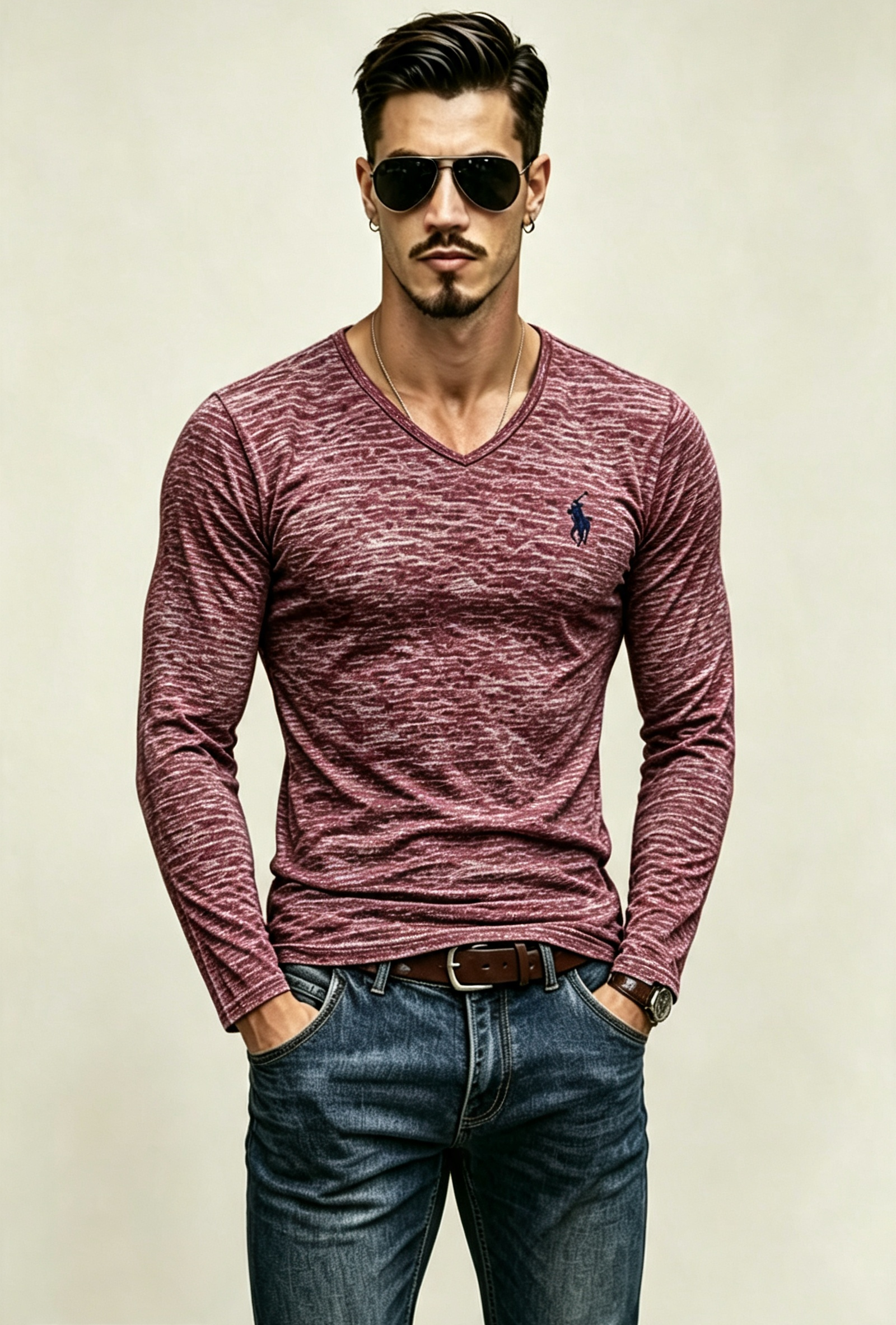 Men V-Neck Slim Fit Long Sleeve Basic Tee ✨