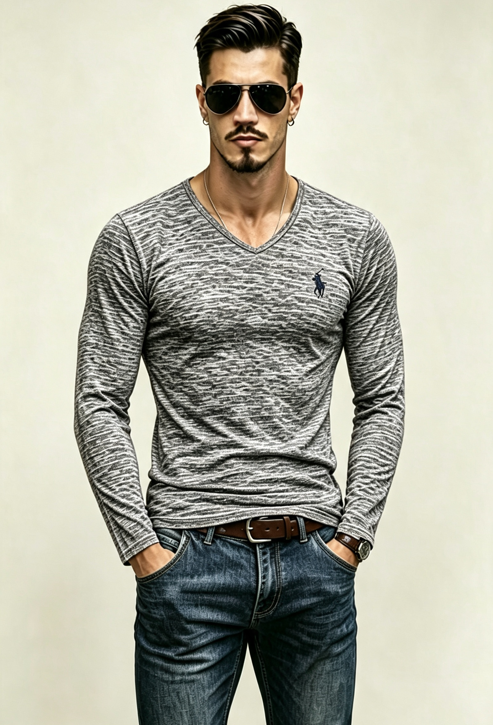 Men V-Neck Slim Fit Long Sleeve Basic Tee ✨