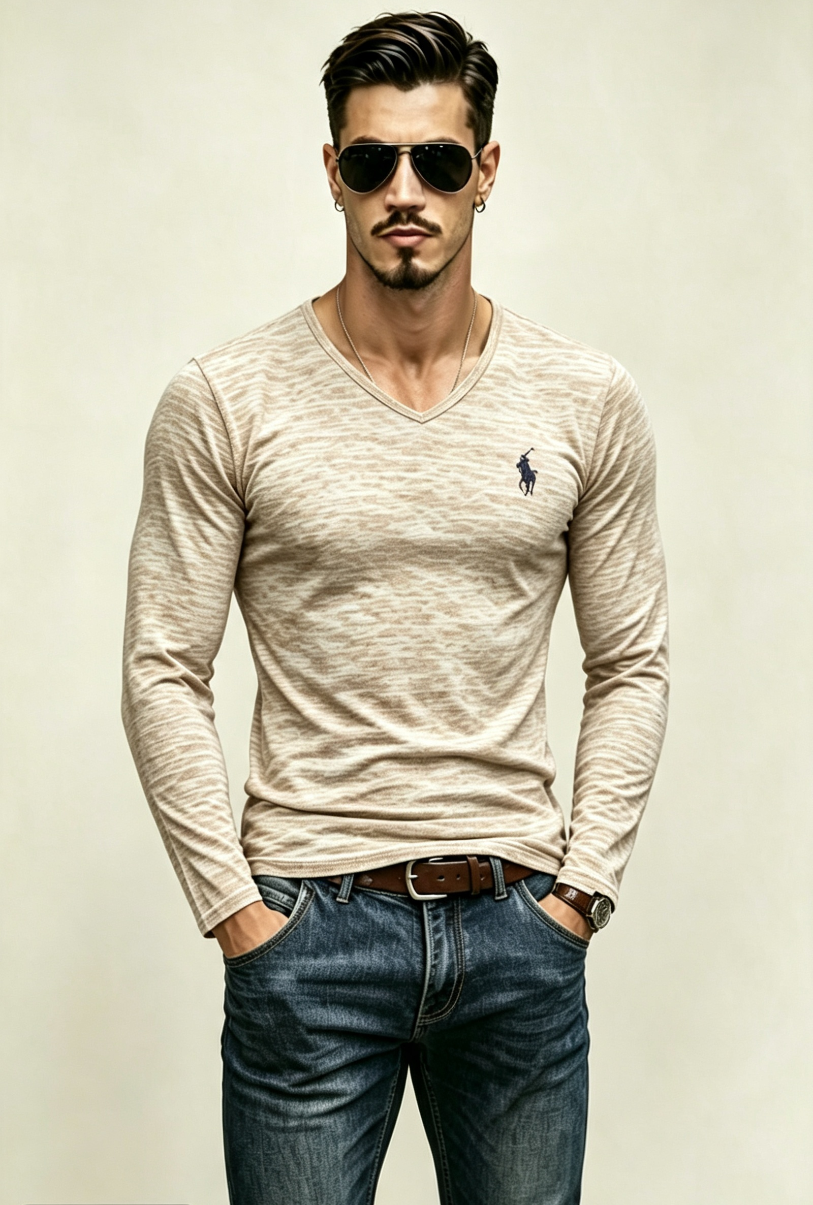 Men V-Neck Slim Fit Long Sleeve Basic Tee ✨