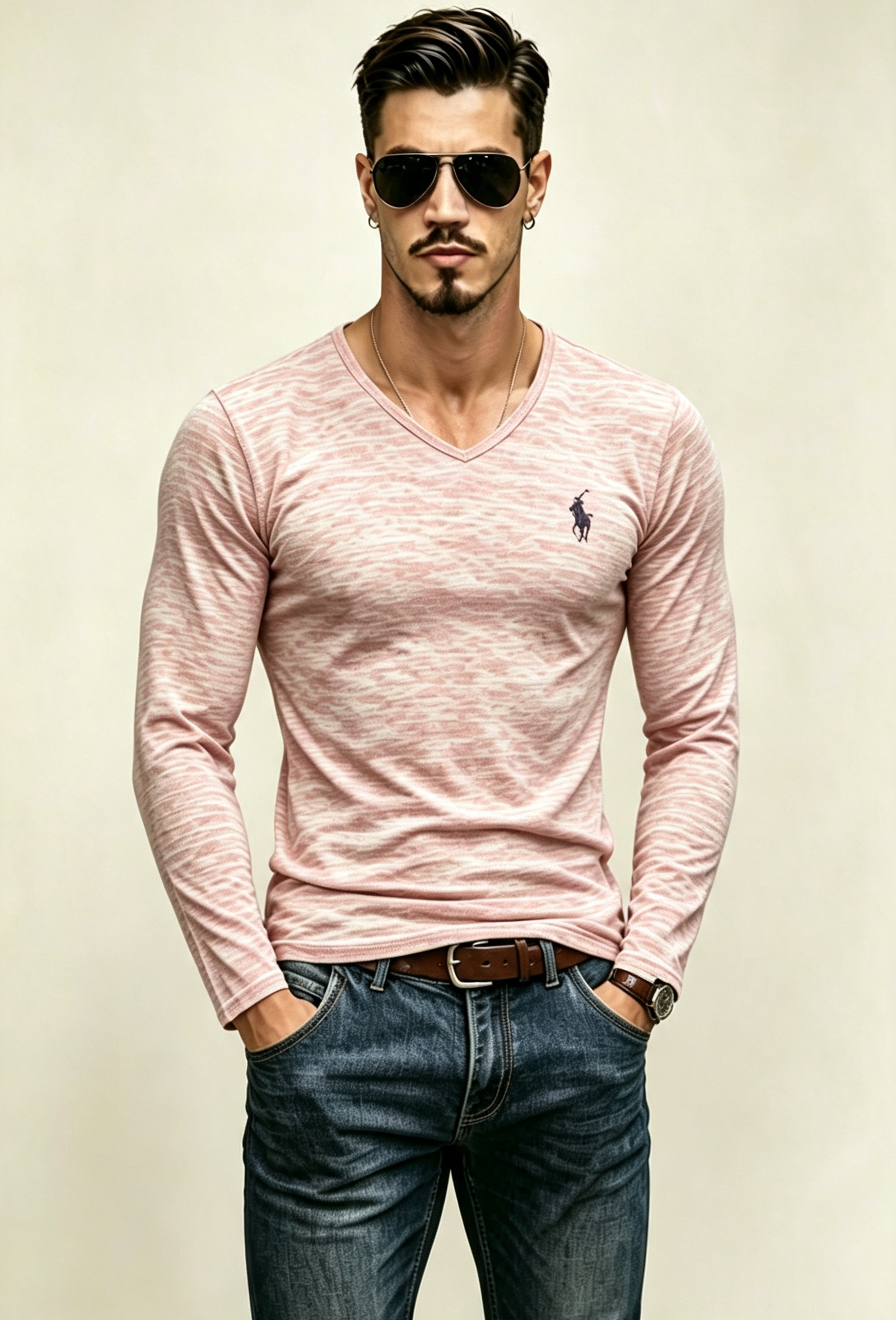 Men V-Neck Slim Fit Long Sleeve Basic Tee ✨