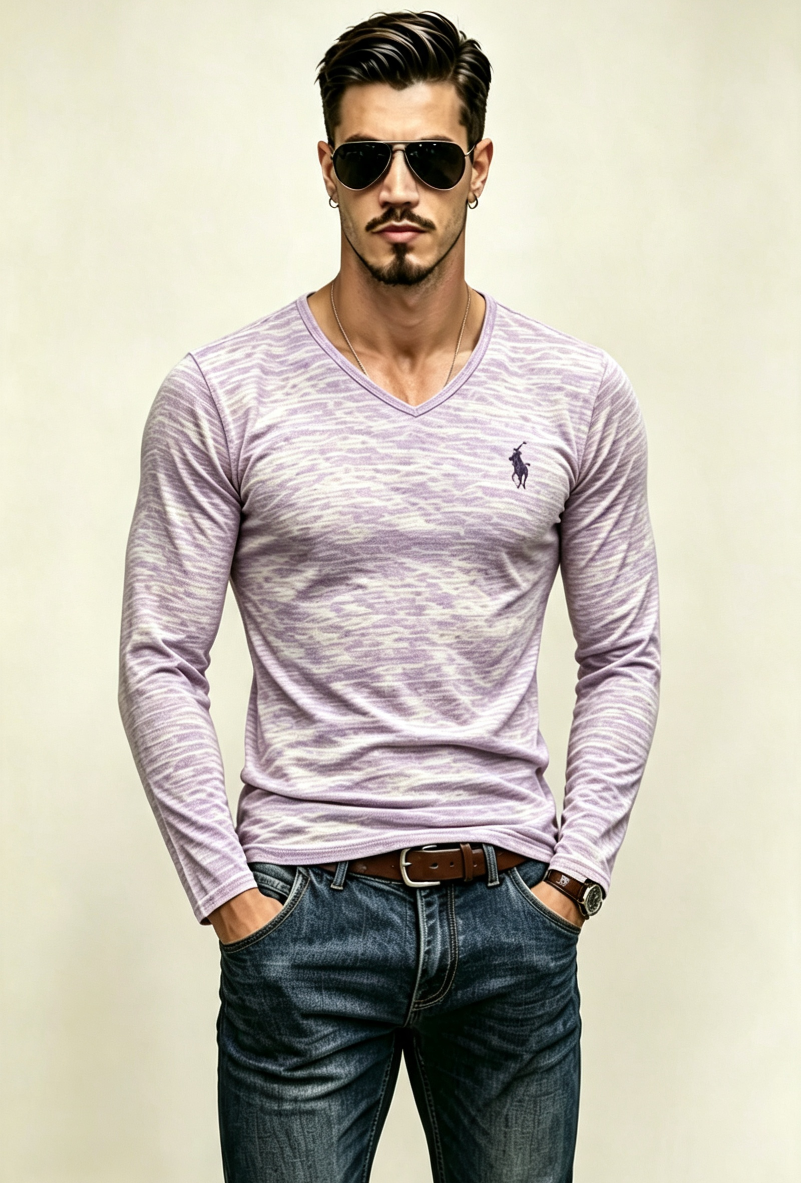 Men V-Neck Slim Fit Long Sleeve Basic Tee ✨