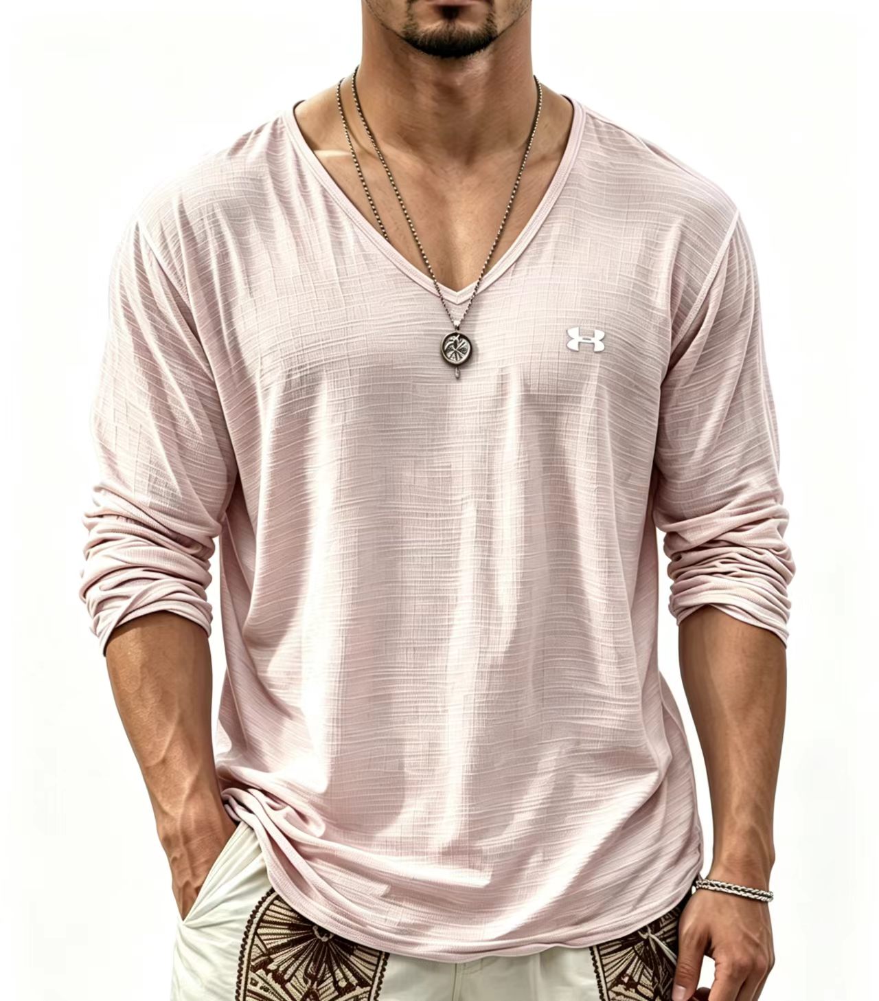 Men's V‑Neck Long Sleeve Casual T‑Shirt