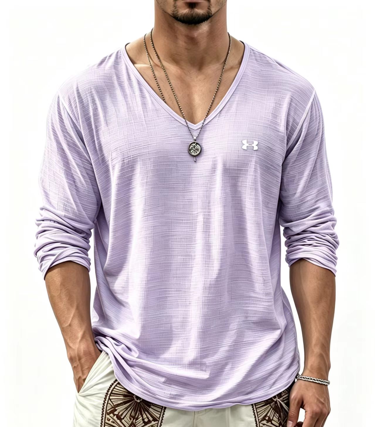 Men's V‑Neck Long Sleeve Casual T‑Shirt