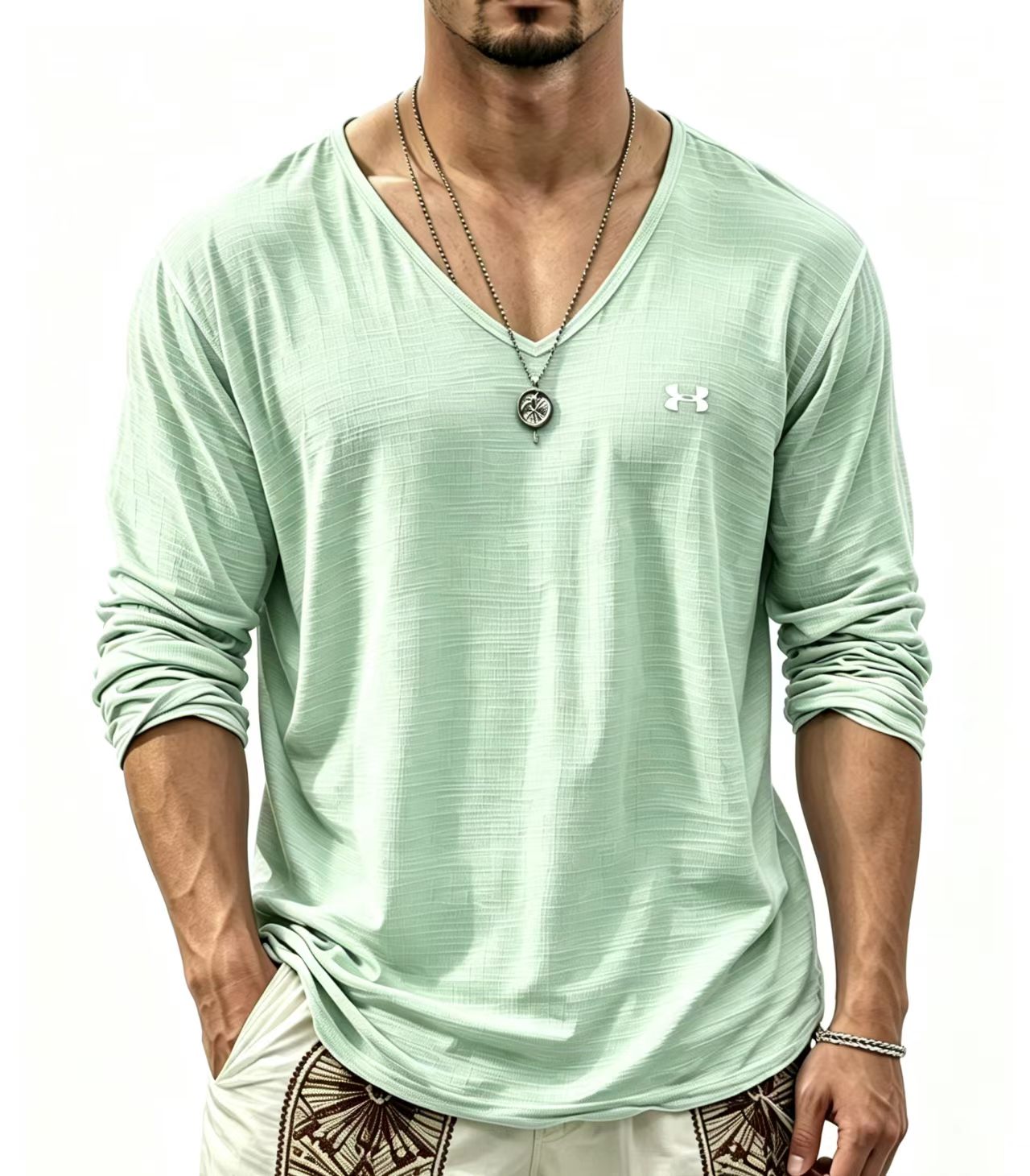 Men's V‑Neck Long Sleeve Casual T‑Shirt