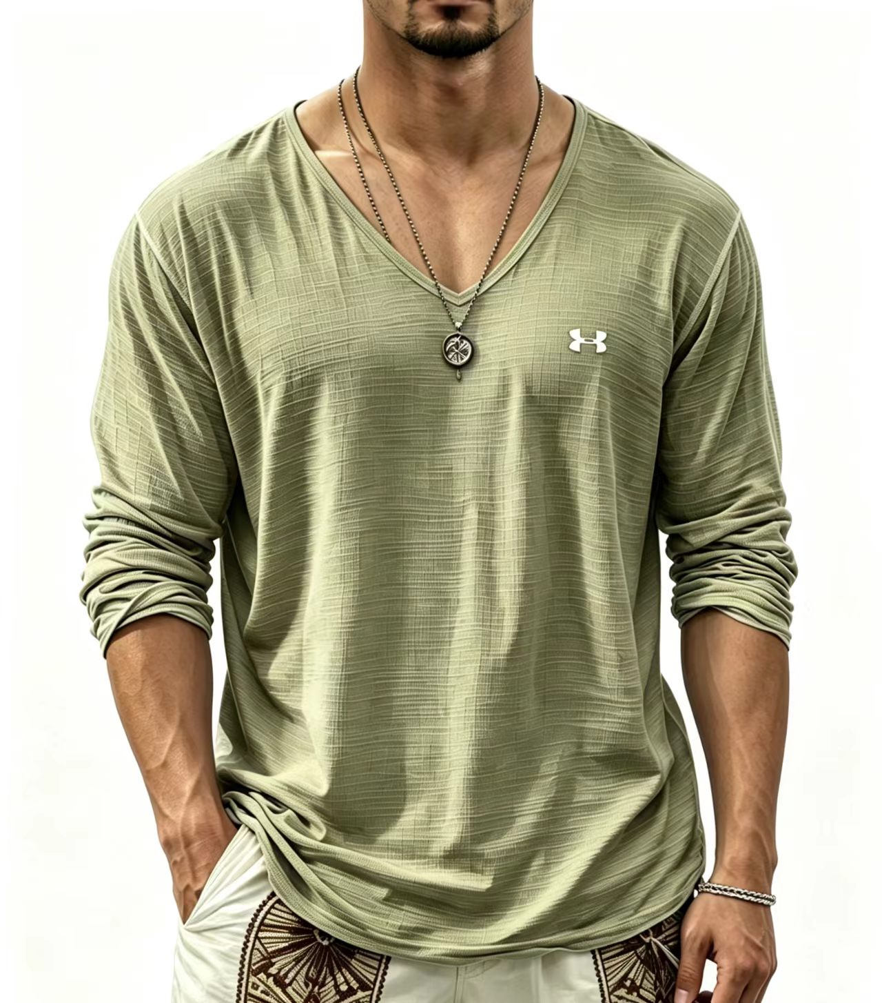 Men's V‑Neck Long Sleeve Casual T‑Shirt