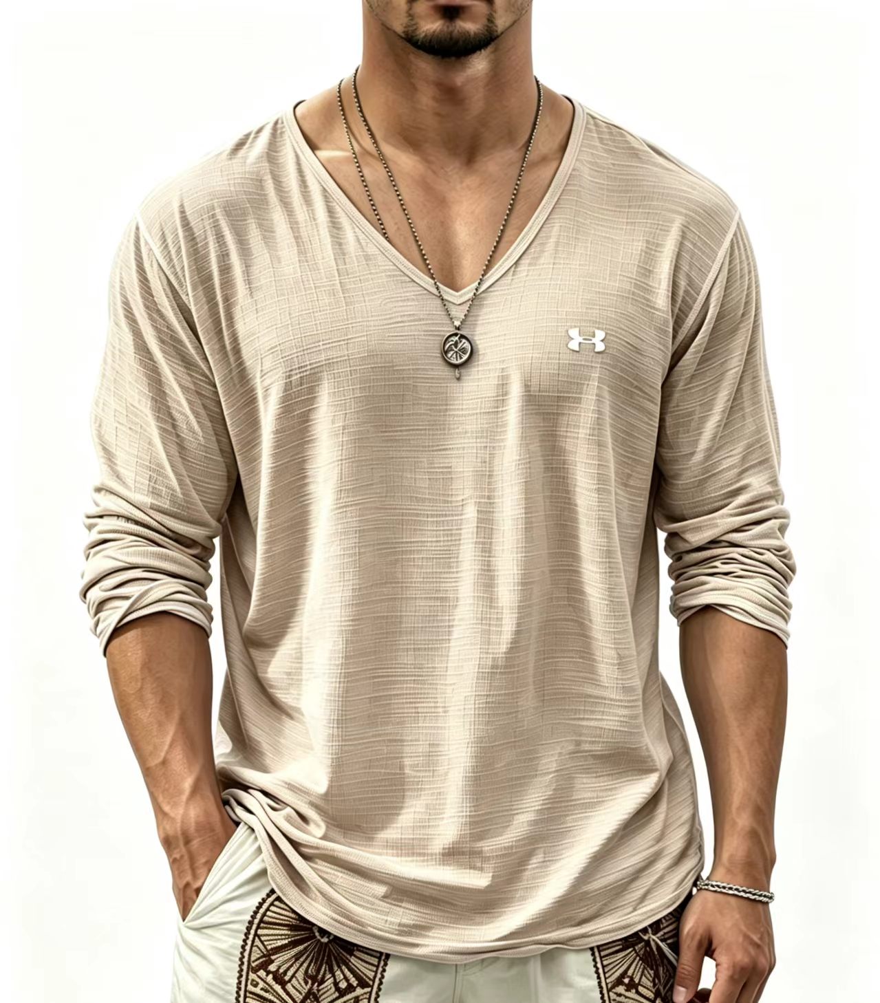 Men's V‑Neck Long Sleeve Casual T‑Shirt