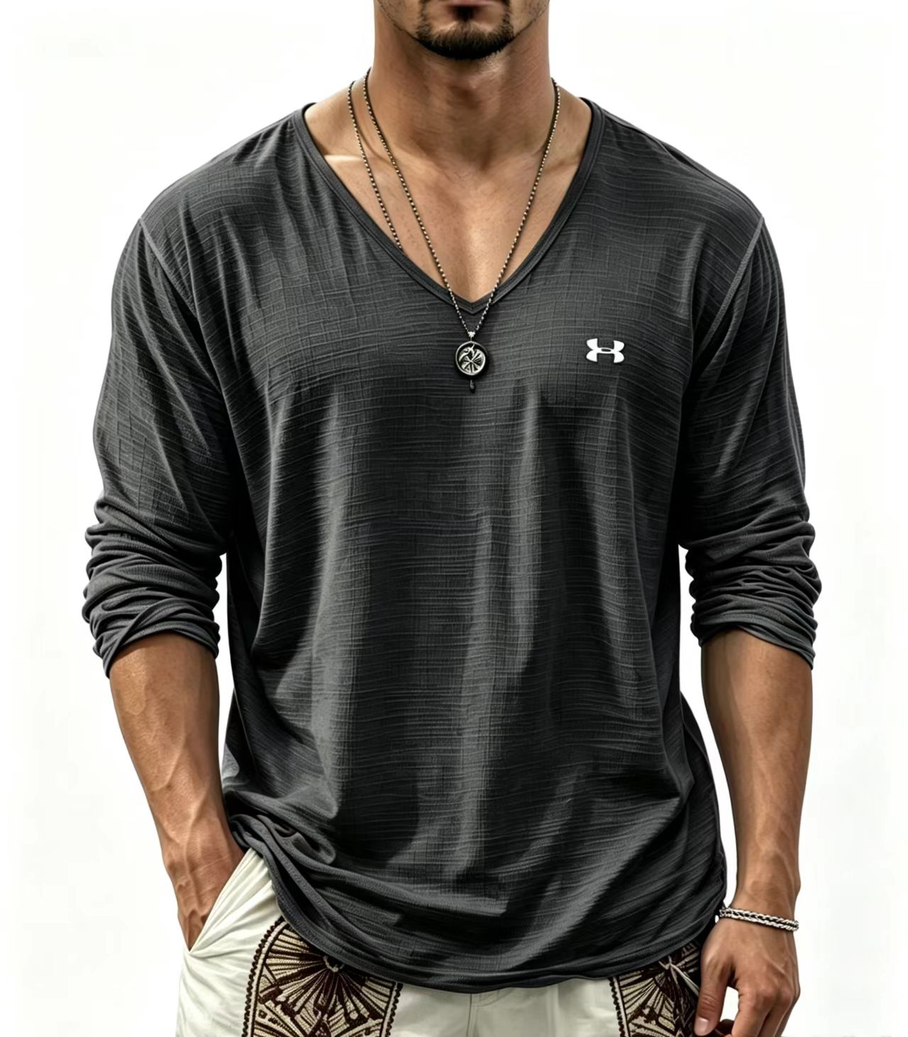 Men's V‑Neck Long Sleeve Casual T‑Shirt