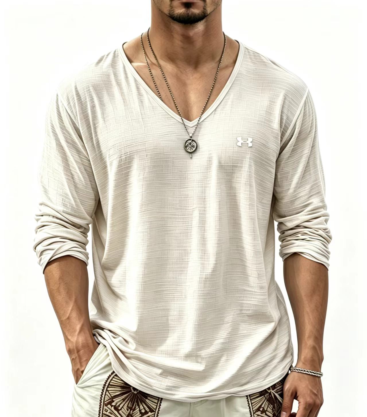 Men's V‑Neck Long Sleeve Casual T‑Shirt