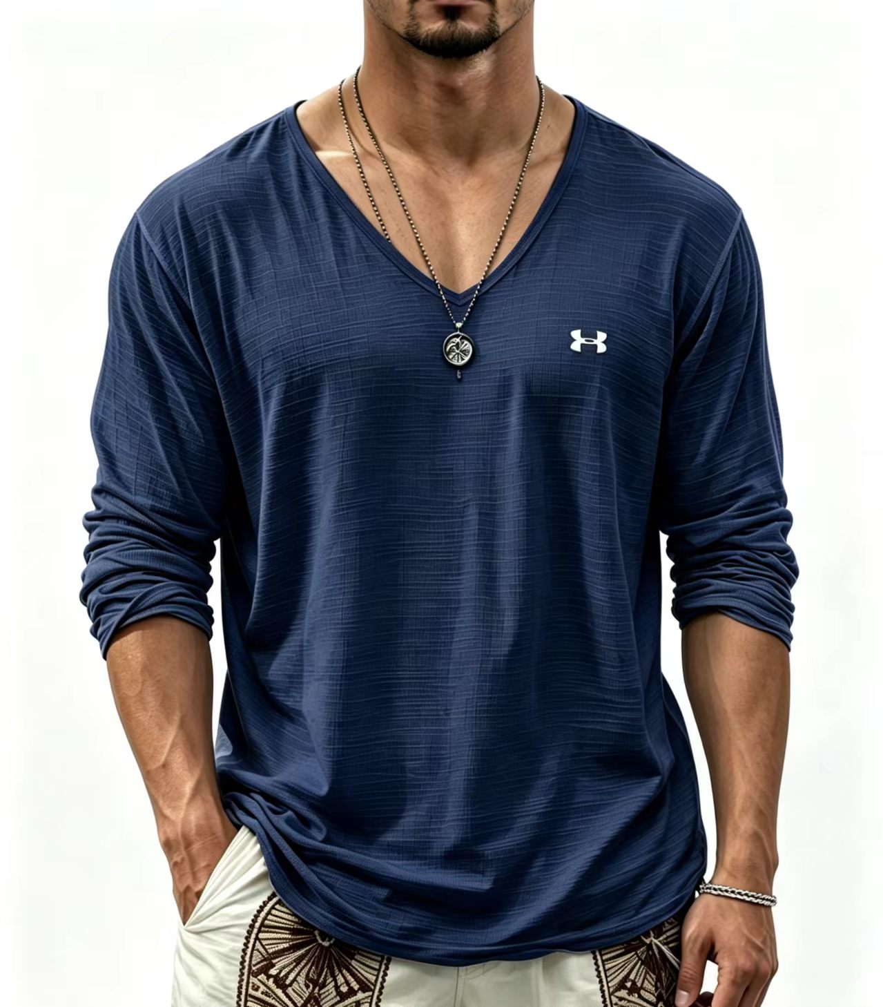 Men's V‑Neck Long Sleeve Casual T‑Shirt