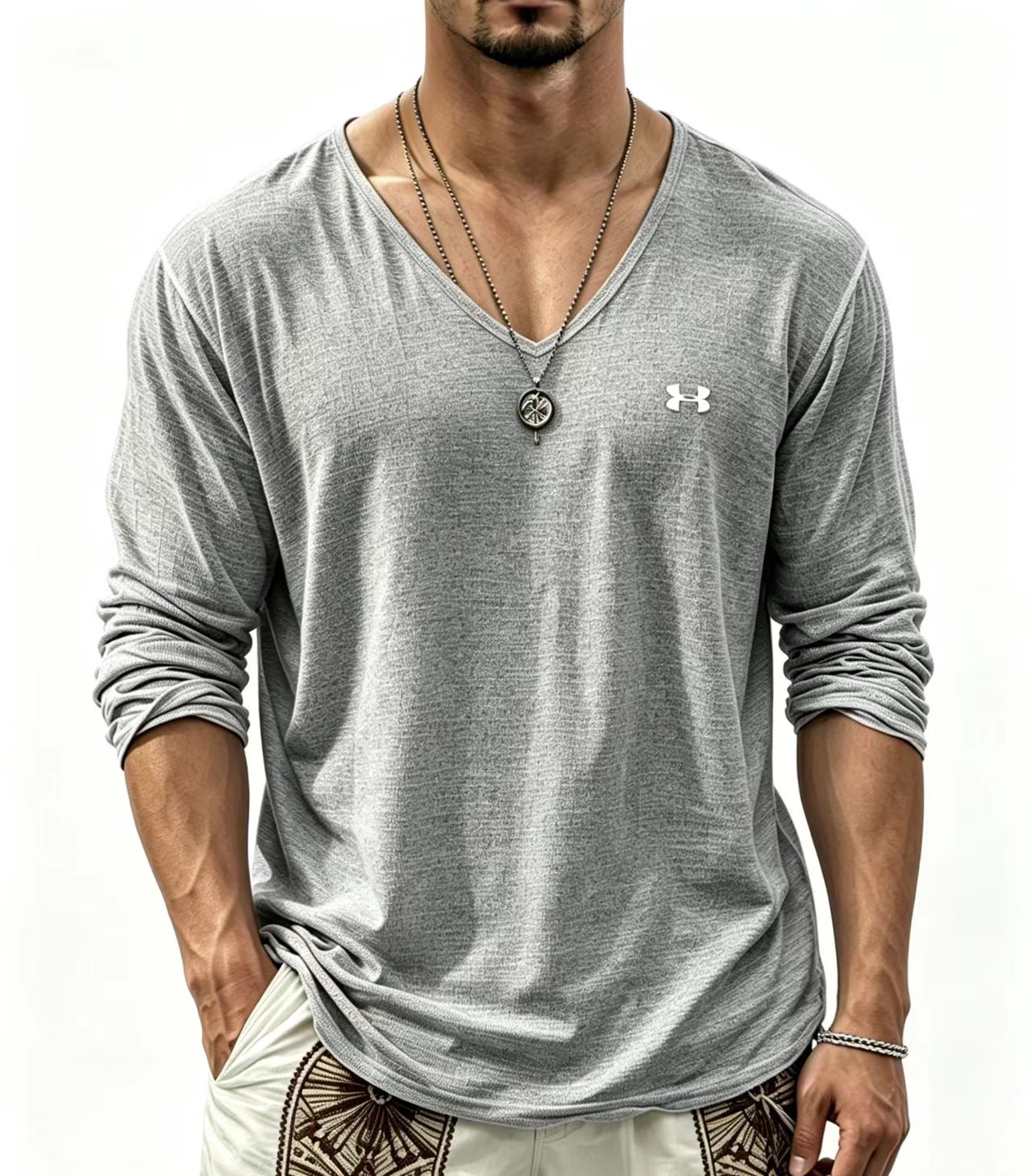 Men's V‑Neck Long Sleeve Casual T‑Shirt