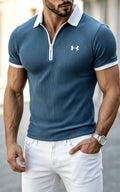 Men Half Zip Ribbed Polo Shirt