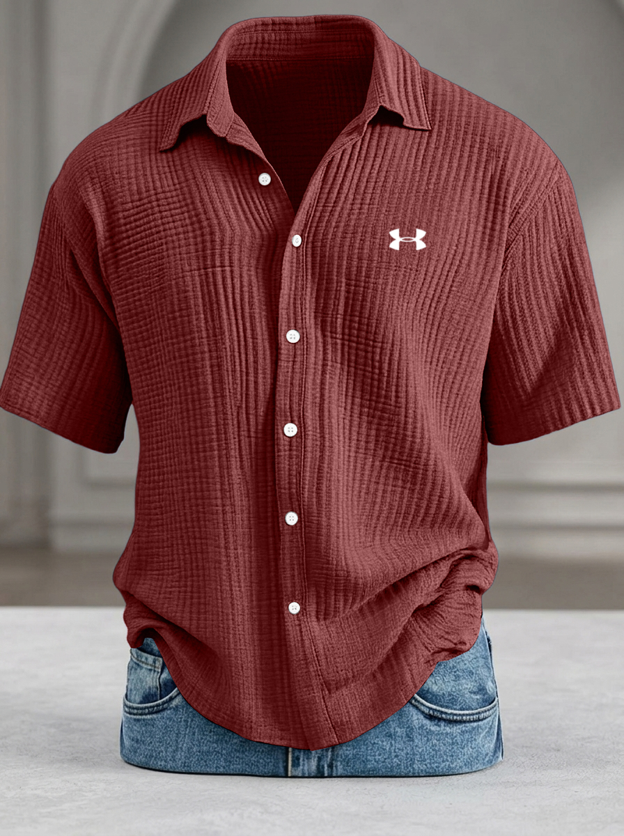 Men's Loose Textured Short Sleeve Shirts, Cool Touch Pure Cotton Casual Daily Tops