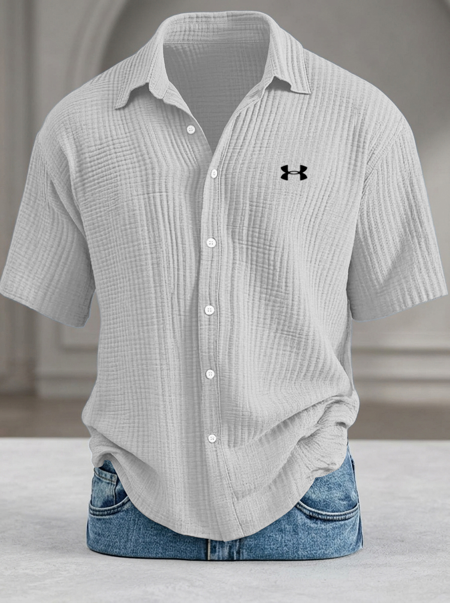 Men's Loose Textured Short Sleeve Shirts, Cool Touch Pure Cotton Casual Daily Tops