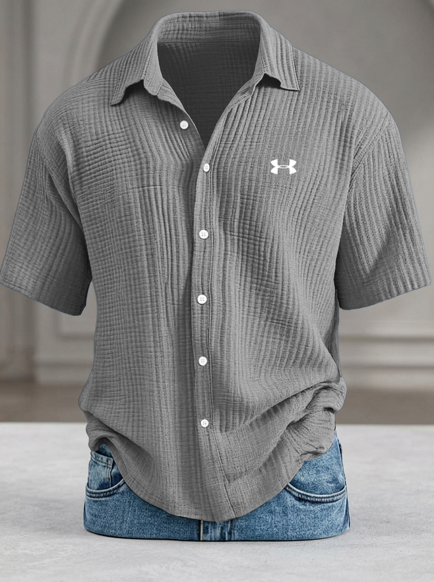 Men's Loose Textured Short Sleeve Shirts, Cool Touch Pure Cotton Casual Daily Tops