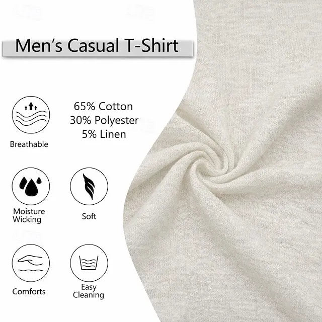 Men's Essential Solid-Color V-Neck Short-Sleeve Linen T-Shirt