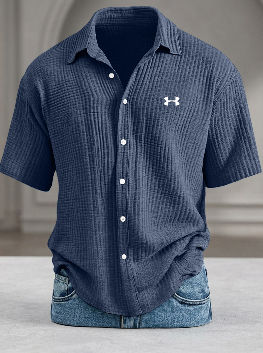 Men's Loose Textured Short Sleeve Shirts, Cool Touch Pure Cotton Casual Daily Tops