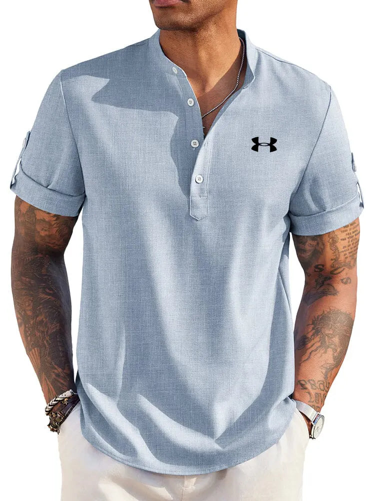 Men's Casual Henley Neck Short Sleeve Polo Shirt