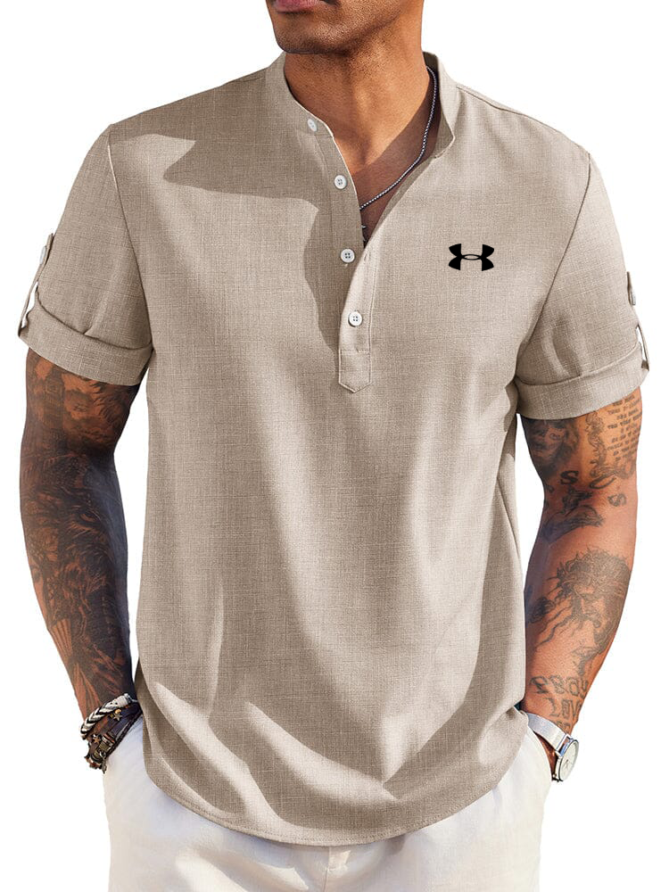 Men's Casual Henley Neck Short Sleeve Polo Shirt