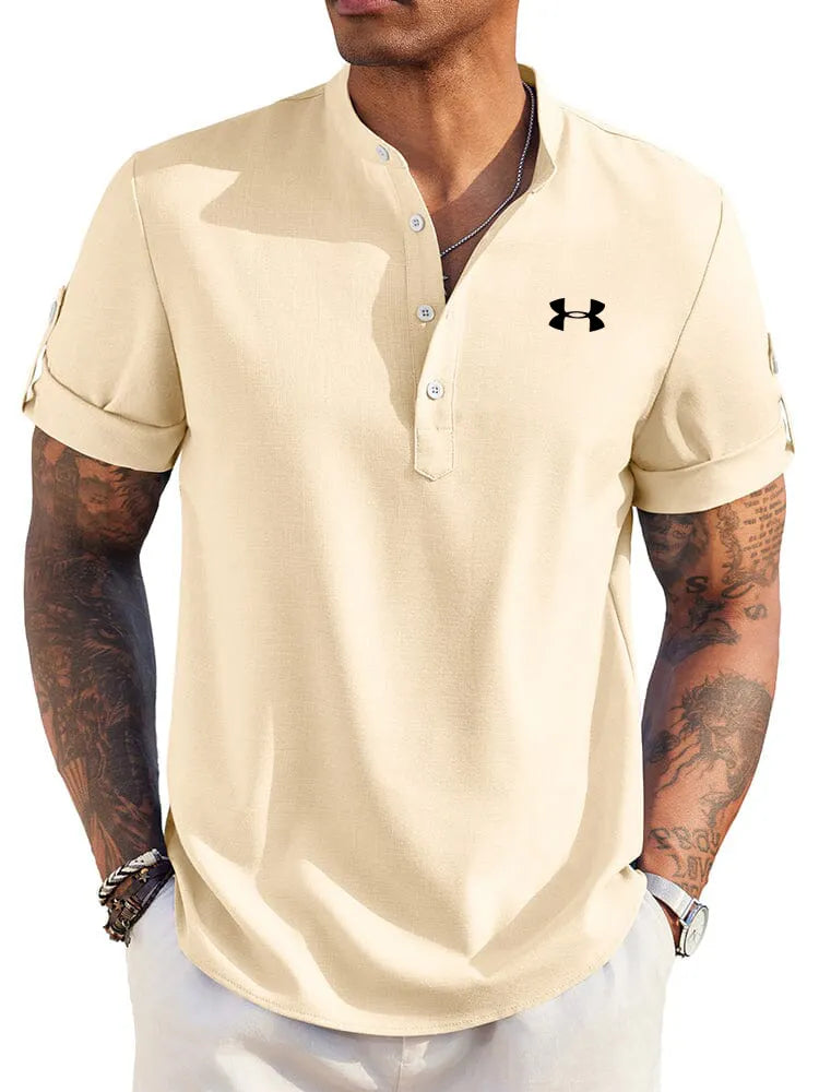 Men's Casual Henley Neck Short Sleeve Polo Shirt