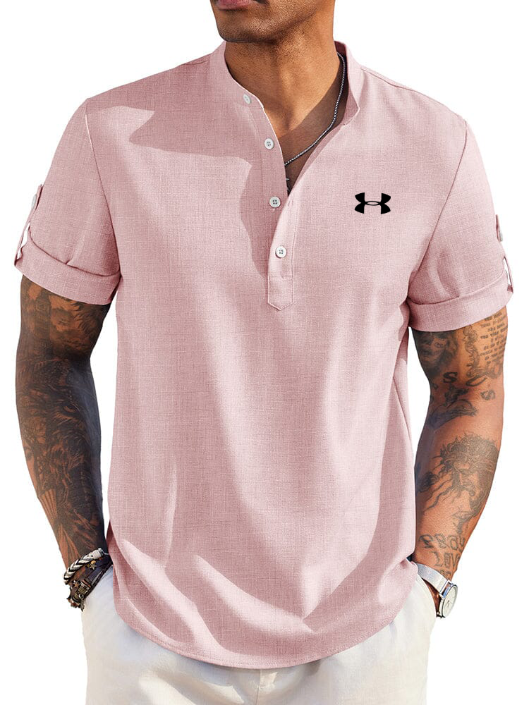 Men's Casual Henley Neck Short Sleeve Polo Shirt