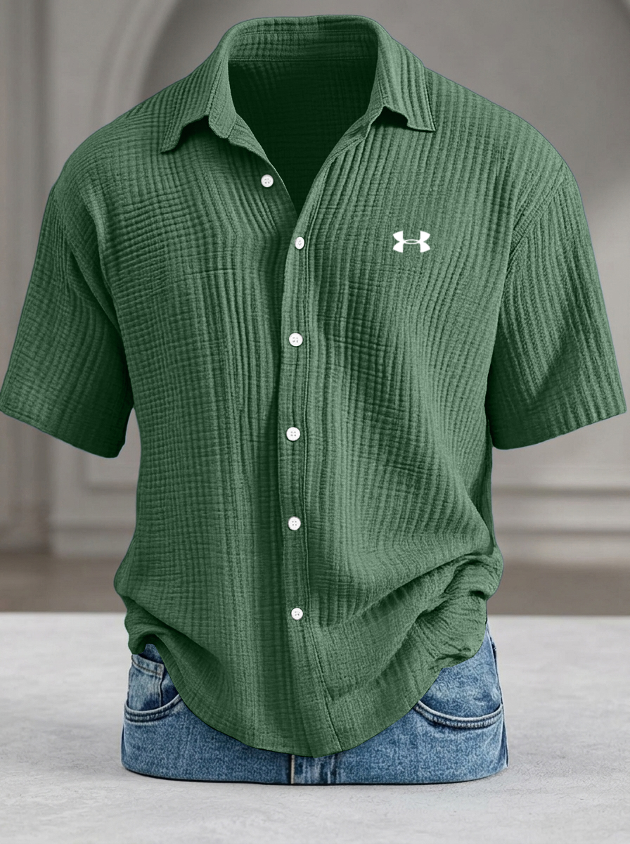 Men's Loose Textured Short Sleeve Shirts, Cool Touch Pure Cotton Casual Daily Tops