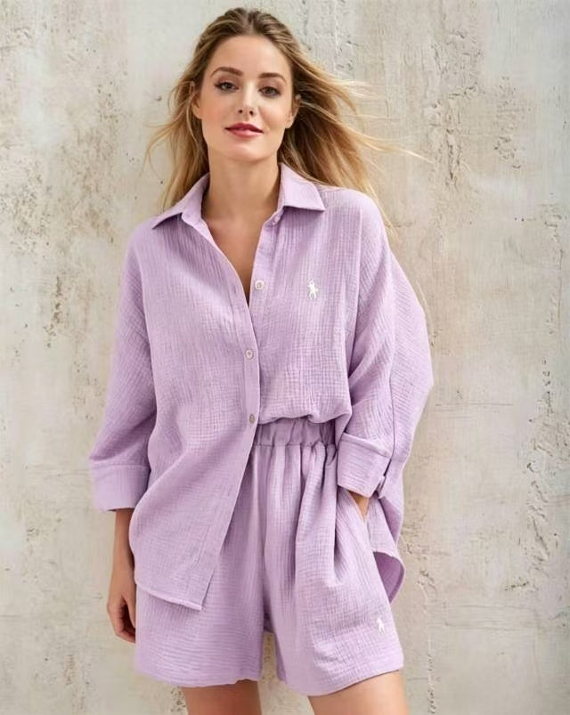 Women Linen Shirt &amp; Drawstring Shorts 2-Piece Co-Ord Set