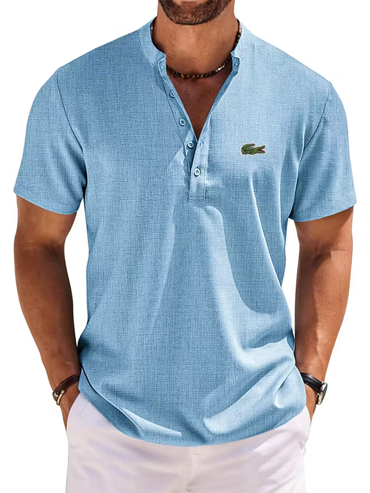 Men's Cotton Linen Retro Casual Comfort Breathable Stand Collar Henley Shirt
