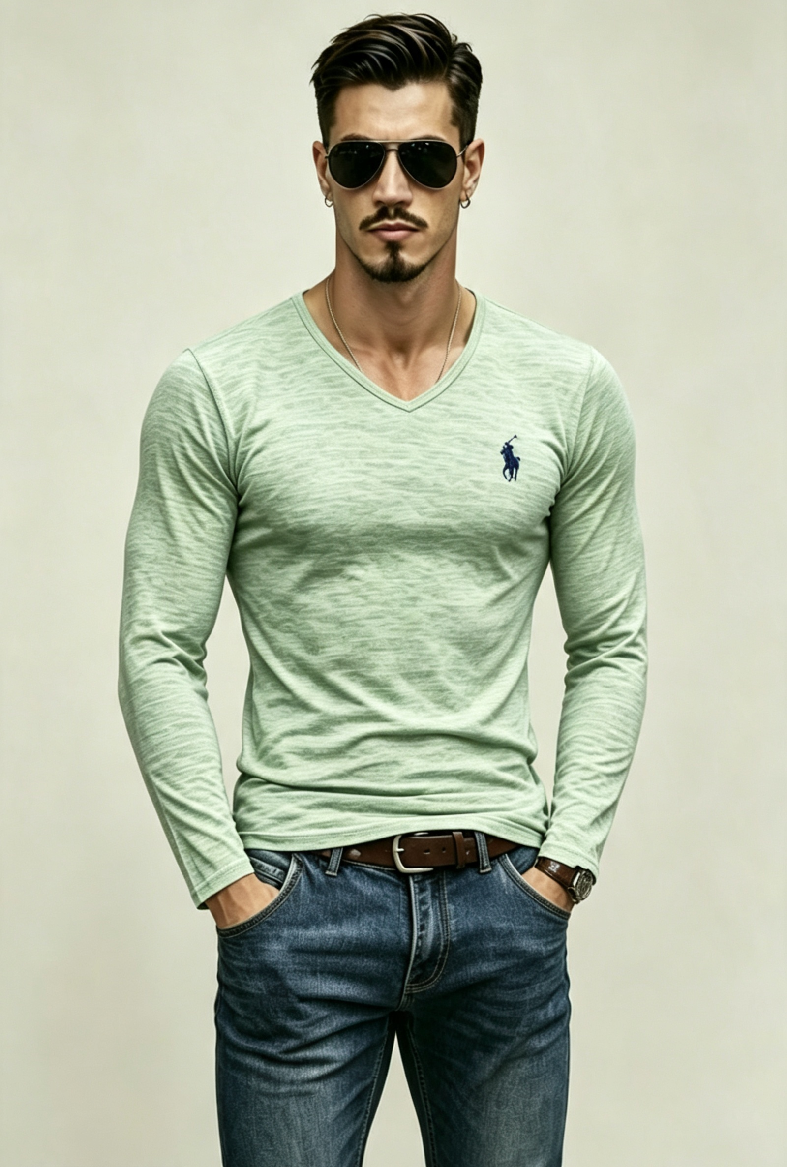 Men V-Neck Slim Fit Long Sleeve Basic Tee ✨