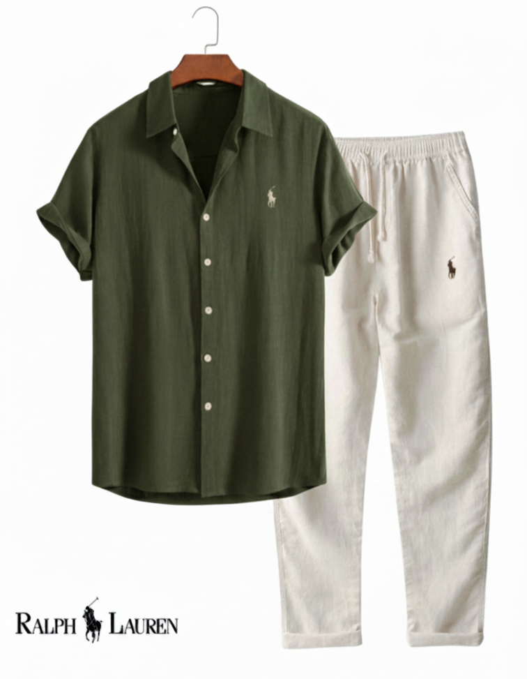 🔥 Ralph Lauren Linen Shirt & Drawstring Pant 2 Piece Set