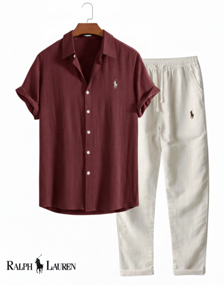 🔥 Ralph Lauren Linen Shirt & Drawstring Pant 2 Piece Set