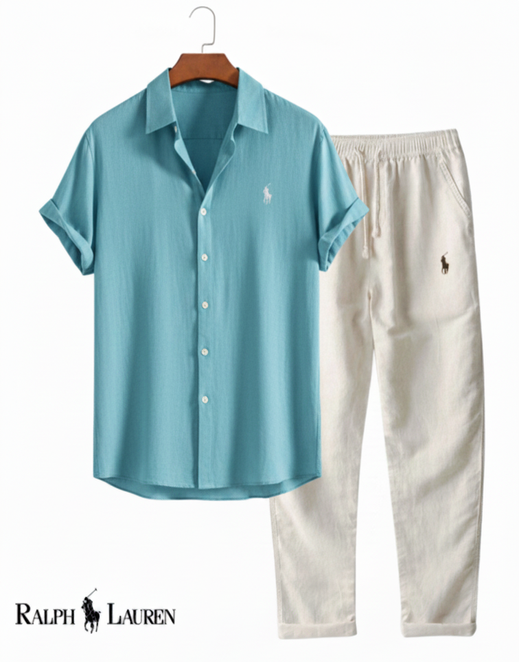 🔥 Ralph Lauren Linen Shirt & Drawstring Pant 2 Piece Set