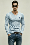 Men V-Neck Slim Fit Long Sleeve Basic Tee ✨