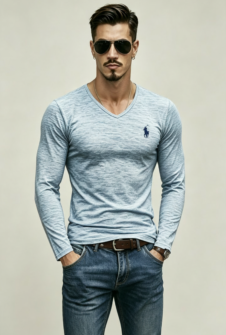 Men V-Neck Slim Fit Long Sleeve Basic Tee ✨
