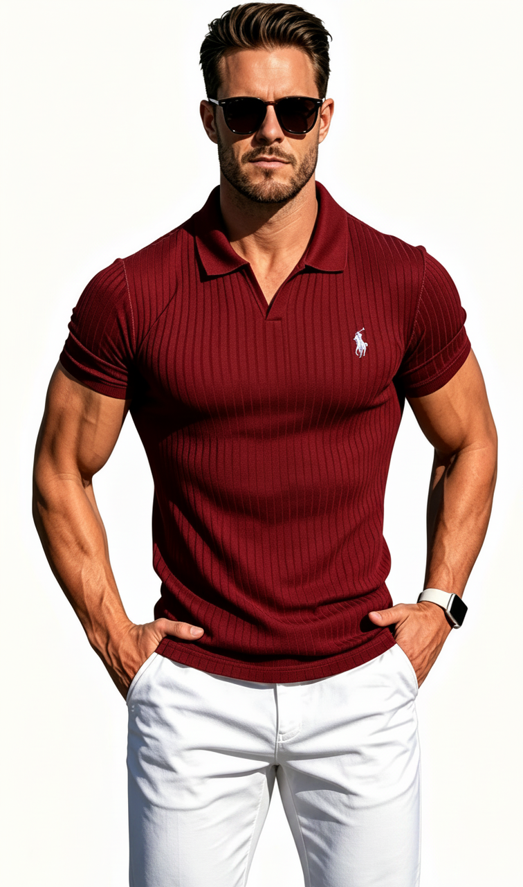 Breathable Ribbed Knit Vacation Polo With Pony Logo