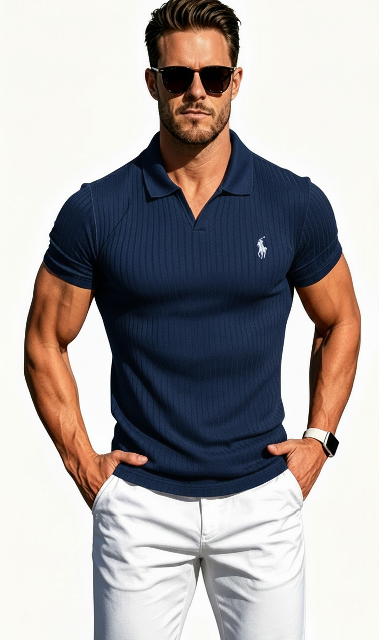 Breathable Ribbed Knit Vacation Polo With Pony Logo