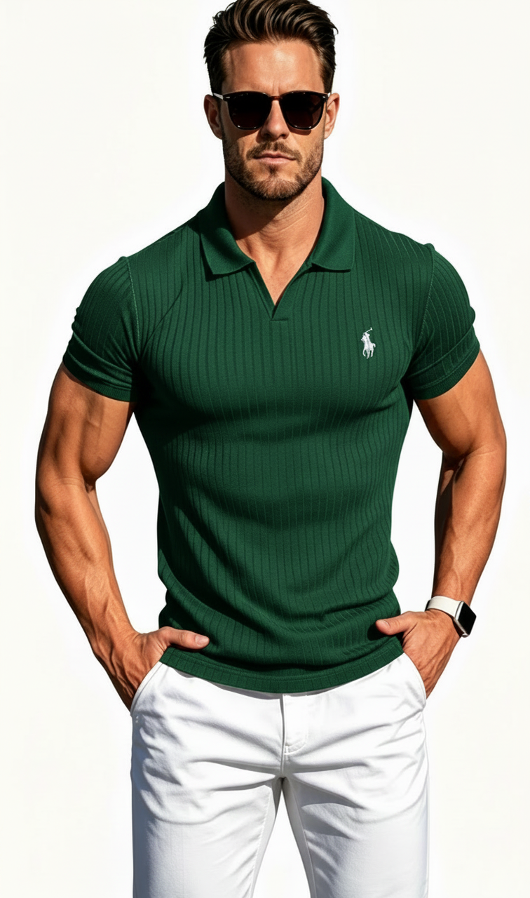 Breathable Ribbed Knit Vacation Polo With Pony Logo