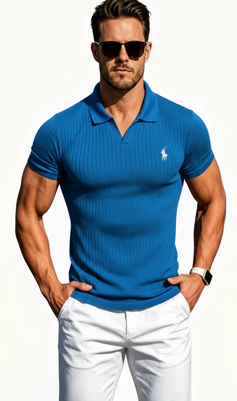 Breathable Ribbed Knit Vacation Polo With Pony Logo