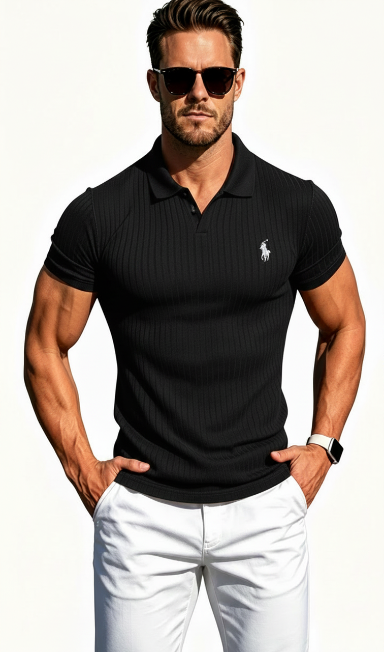Breathable Ribbed Knit Vacation Polo With Pony Logo