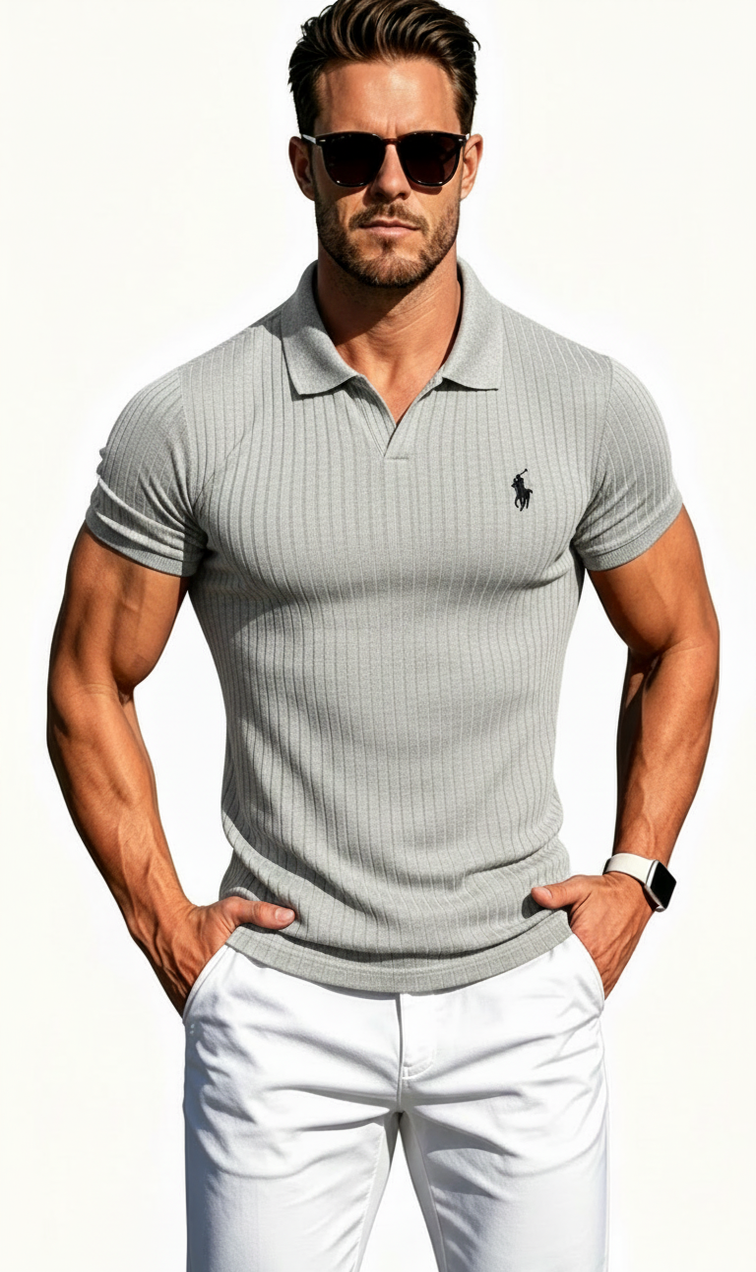 Breathable Ribbed Knit Vacation Polo With Pony Logo