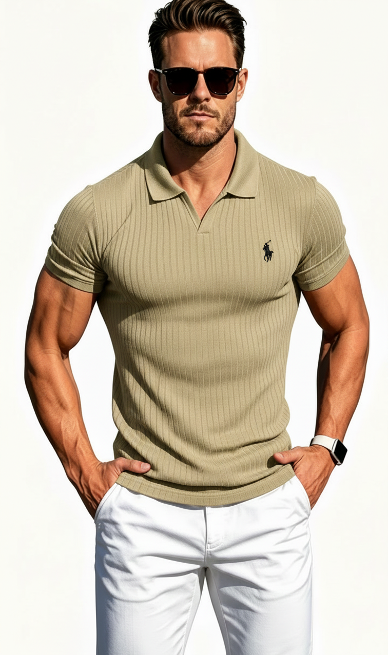 Breathable Ribbed Knit Vacation Polo With Pony Logo