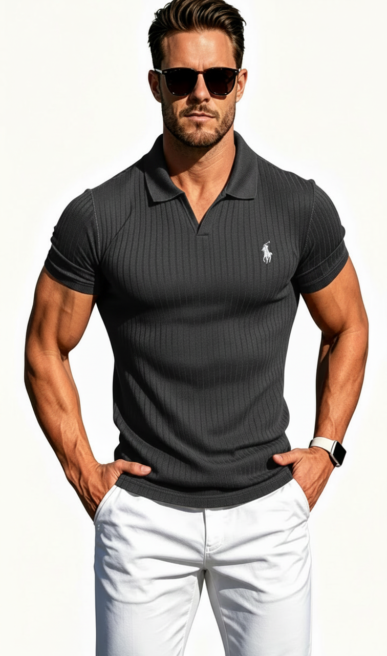 Breathable Ribbed Knit Vacation Polo With Pony Logo