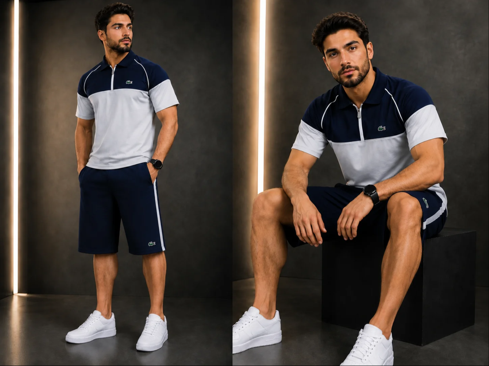 🔥 Lacoste Color Block Half Zip Polo Short Set