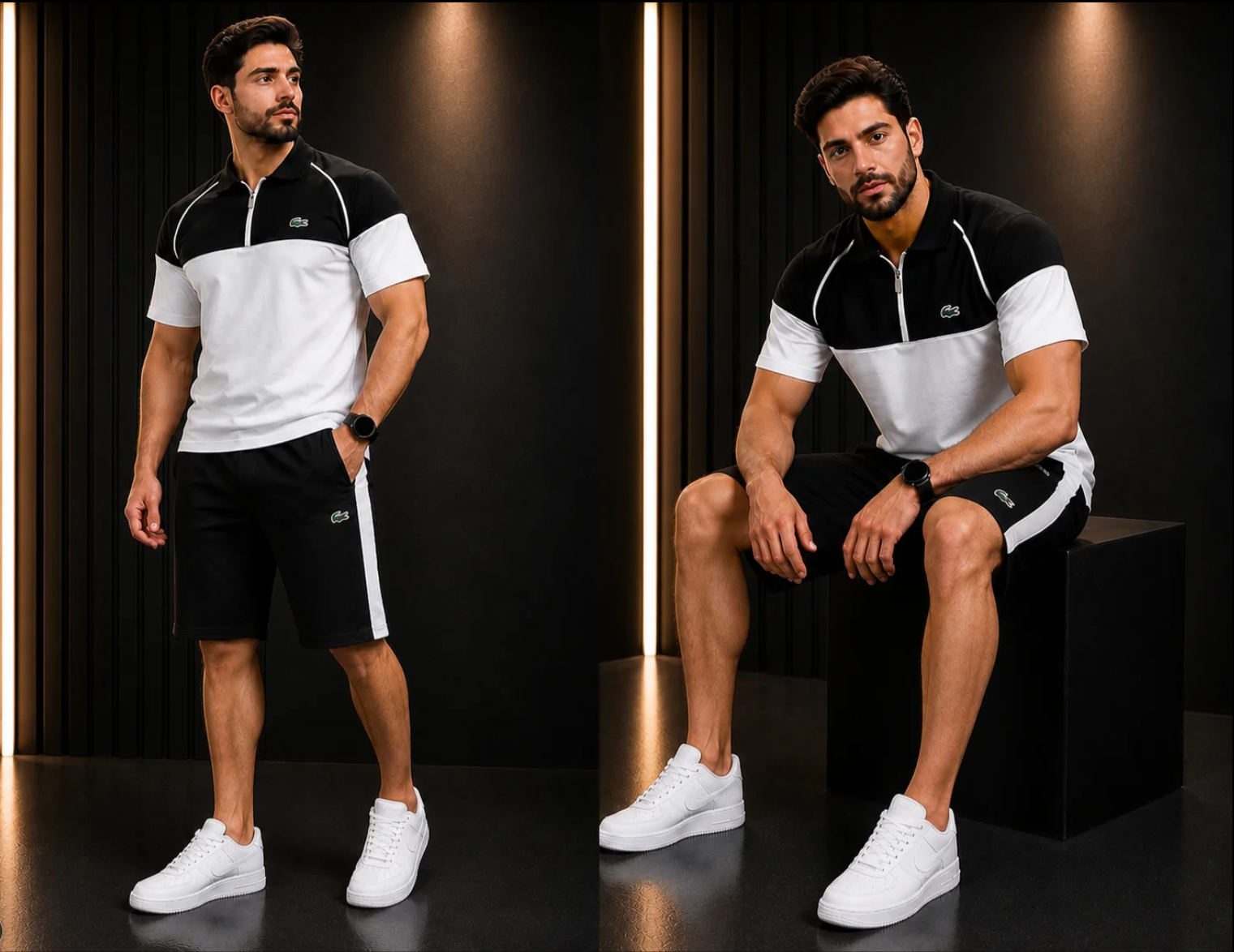 🔥 Lacoste Color Block Half Zip Polo Short Set