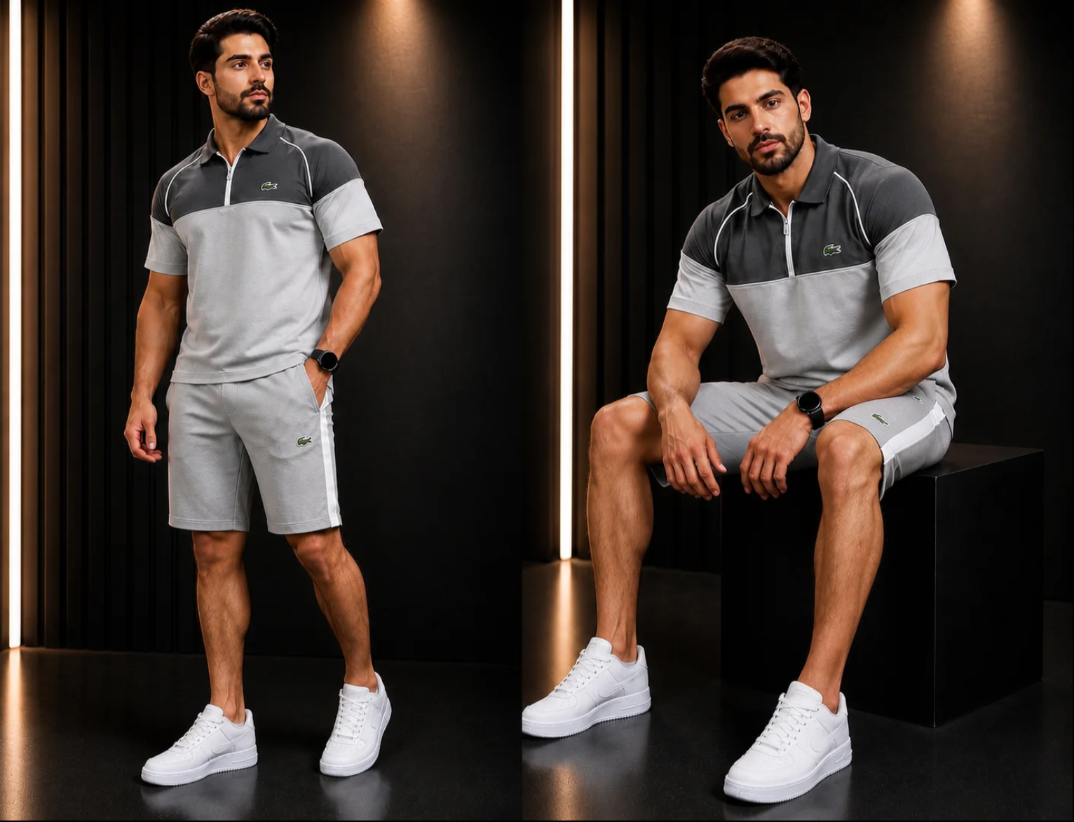 🔥 Lacoste Color Block Half Zip Polo Short Set