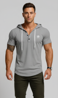 Multi-Color Hooded Henley Daily Casual Top