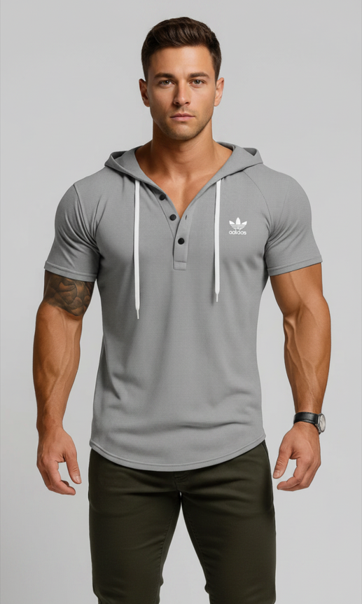 Multi-Color Hooded Henley Daily Casual Top