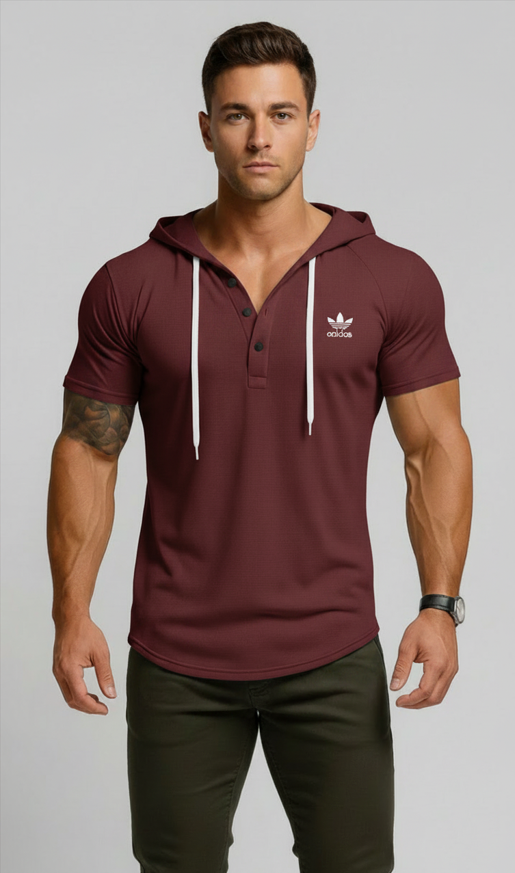 Multi-Color Hooded Henley Daily Casual Top