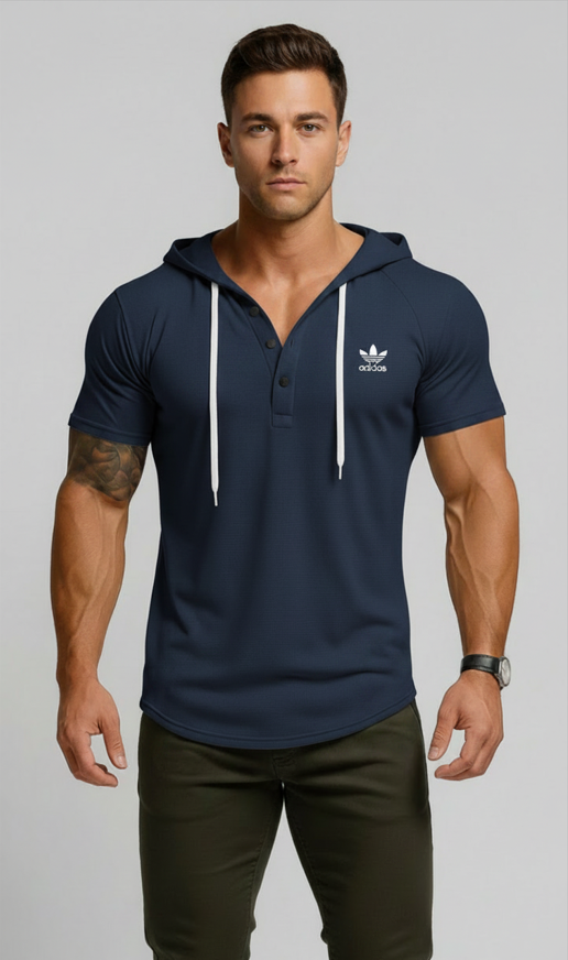 Multi-Color Hooded Henley Daily Casual Top