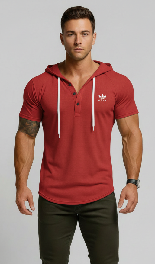 Multi-Color Hooded Henley Daily Casual Top