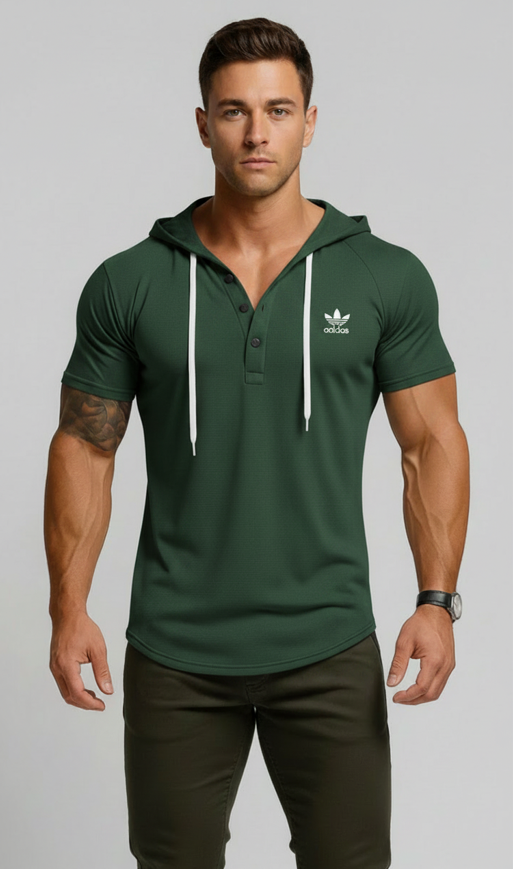 Multi-Color Hooded Henley Daily Casual Top